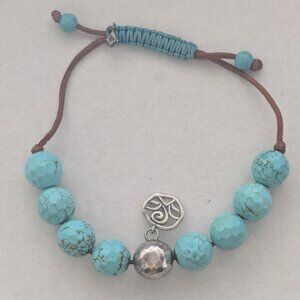 SILPADA 925 Silver Faceted Turquoise Beaded Adjustable Pull String Bracelet
